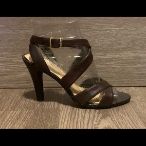 Worthing Brown Strap Heels, Buckle, Size 7.5, Excellent Condition